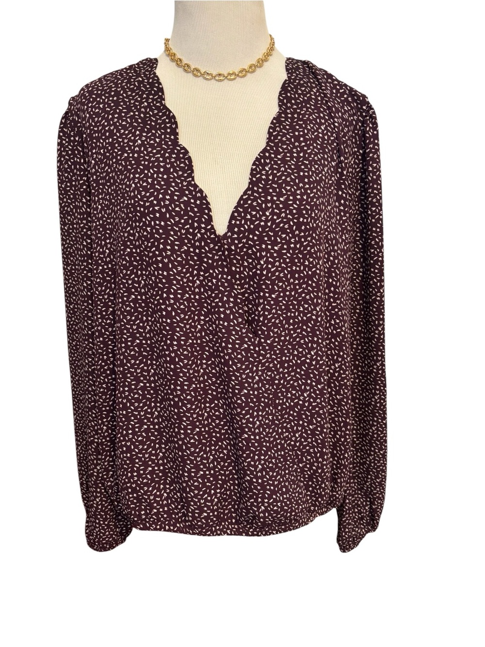 Nine Britton Scallop Surplice Long Sleeve Top - Delicate Print